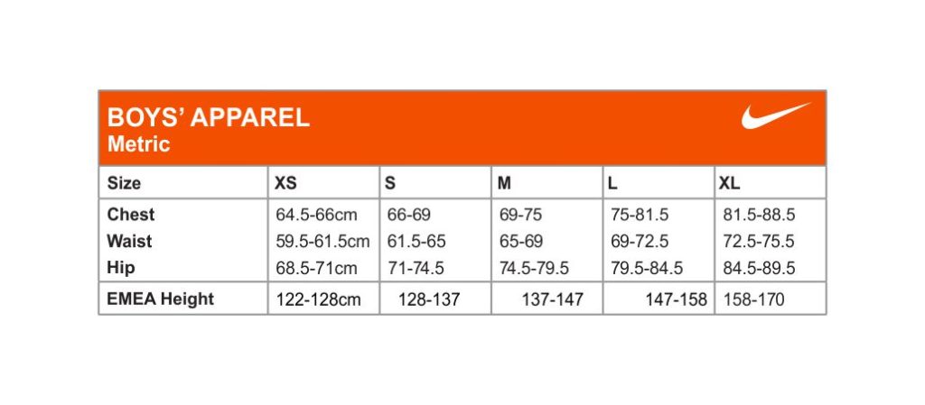 Nike Size Chart Kids - RJM Sports