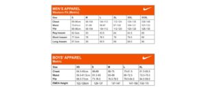 Nike Size Chart Men's & Kids 2