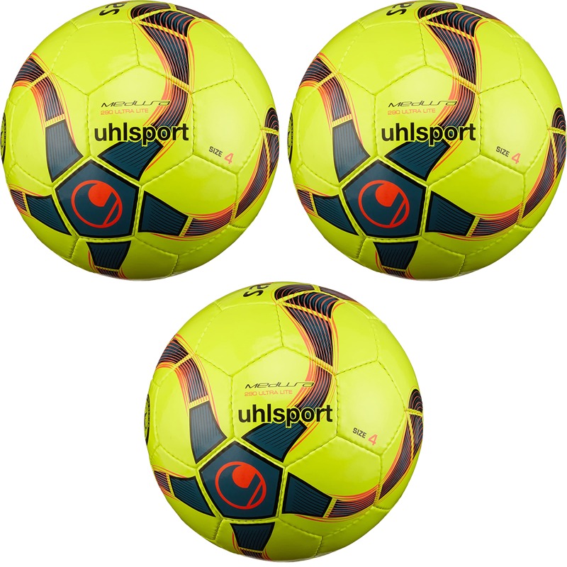 Uhlsport Medusa 290 Ultra Lite Football Fluorescent 3 Ball Deal Size 4