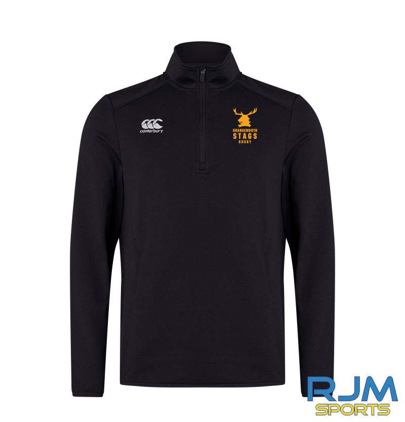 Grangemouth Stags Rugby Mens Canterbury Club 1/4 Zip Mid Layer Training Top Black