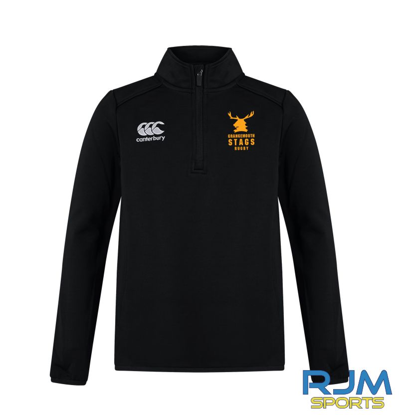 Grangemouth Stags Rugby Youth Canterbury Club 1/4 Zip Mid Layer Training Top Black