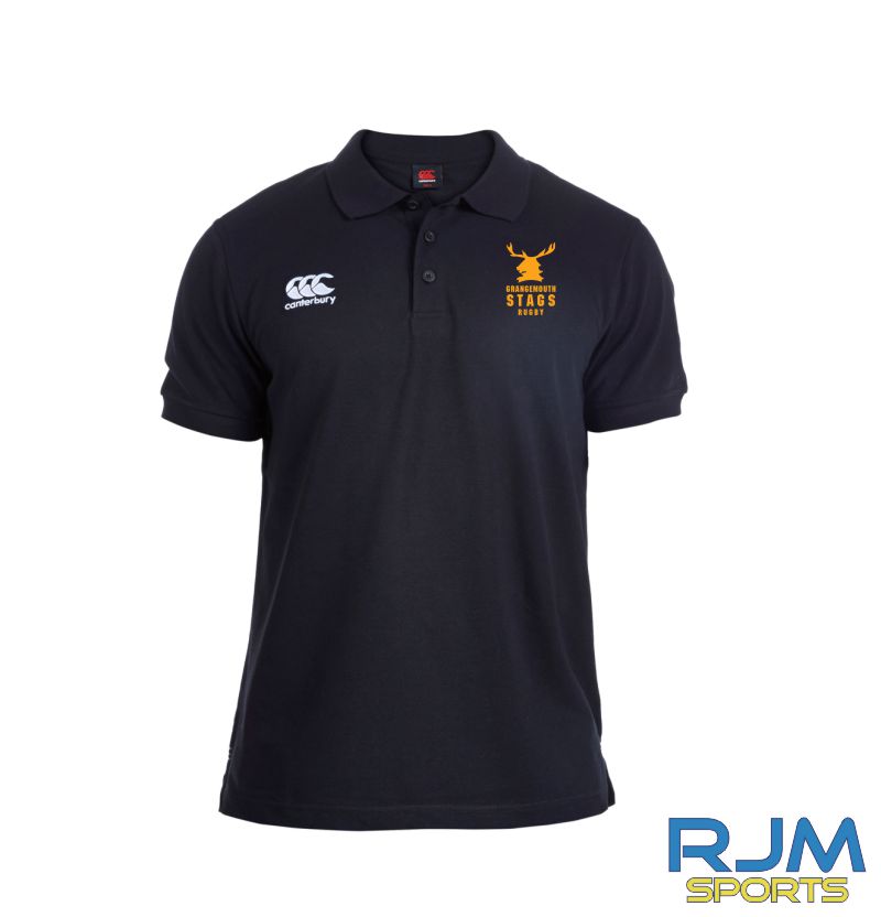 Grangemouth Stags Rugby Mens Canterbury Waimak Cotton Polo Shirt Black