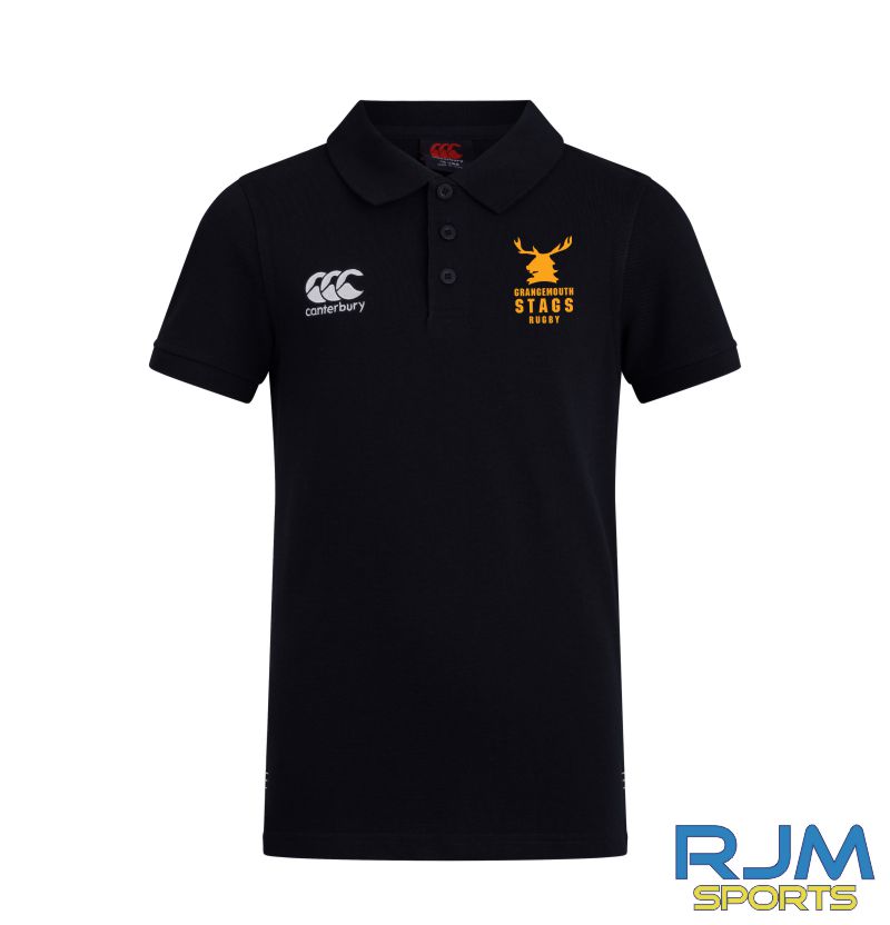 Grangemouth Stags Rugby Youth Canterbury Waimak Cotton Polo Shirt Black