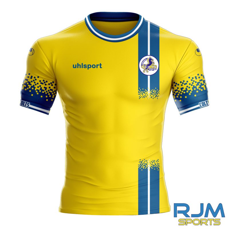 Cumbernauld Colts FC Uhlsport Home Shirt Lime Yellow Azure Blue